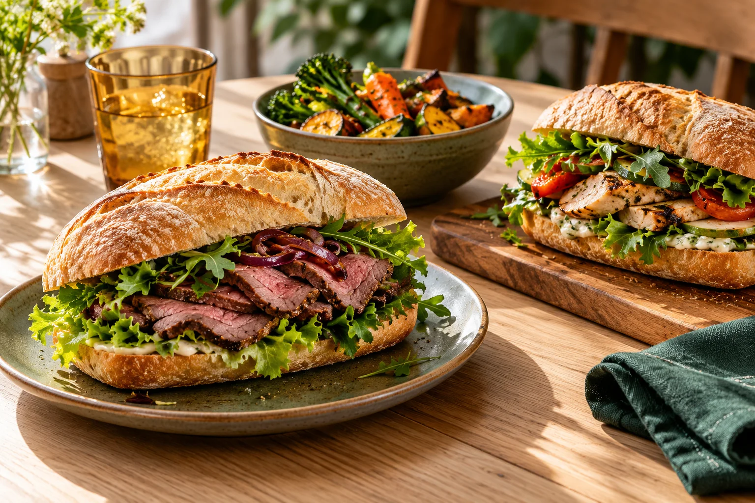 Illustratieve lunchtafel met belegde broodjes en warme groenten, niet bereid door Brasserie Lunchtijd